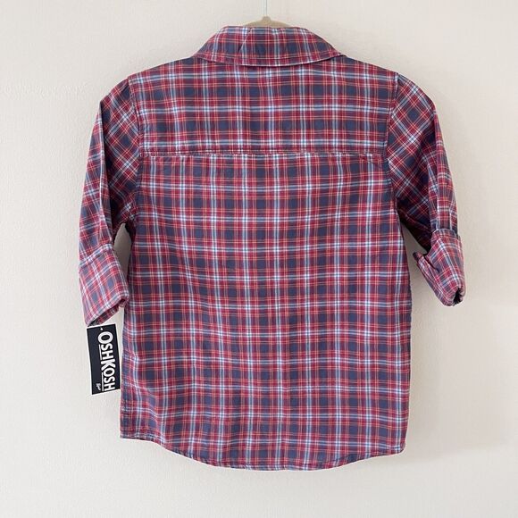 Oshkosh B’gosh Long Sleeve Button Shirt Plaid Red Toddler 5T - Picture 5 of 5
